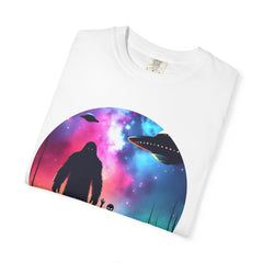 Bigfoot & Alien Nightscape T-Shirt — Sasquatch UFO Graphic Tee