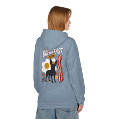 Breakfast Club Hoodie — Cute Black Dog, Bacon & Egg Graphic Pullover