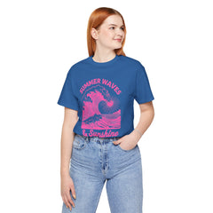 Summer Waves & Sunshine Tee — Retro Pink Surf Graphic T-Shirt