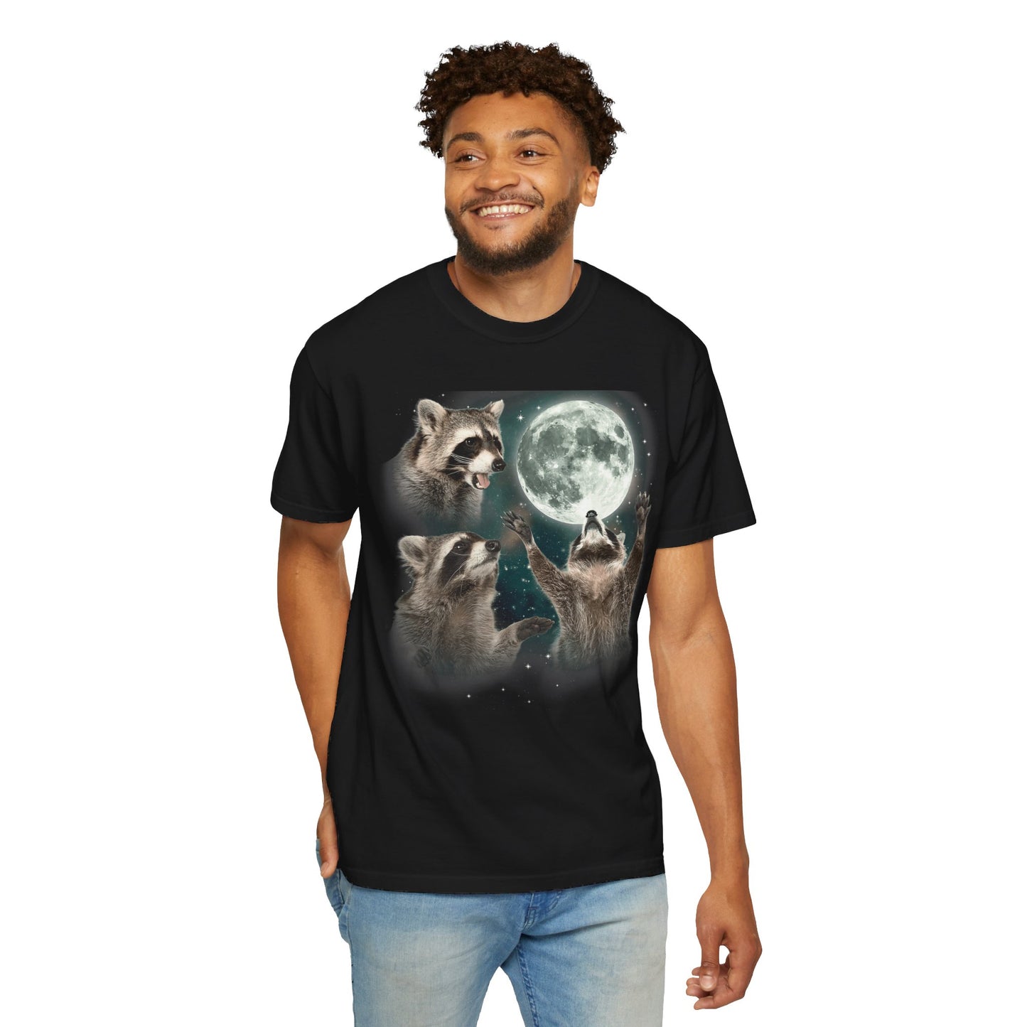 Three Raccoons and the Moon Vintage Style Graphic Tee