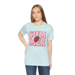 Summer Strawberry T-Shirt — Cute Pink Graphic Tee with Strawberry "SUMMER" Design