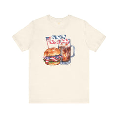 Happy 4th Of July Burger and Mug Graphic, Unisex Jersey Short Sleeve Tee