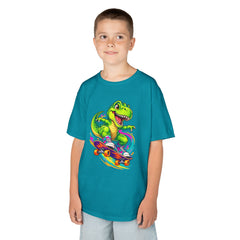 Kids Skateboarding T‑Rex Tee — Neon Dino Skateboard Shirt for Boys & Girls