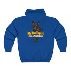 Personalized with your dogs image Zip Hoodie — "My Therapist Has a Wet Nose" Graphic