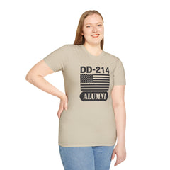 DD-214 Alumni with American Flag  Unisex Softstyle T-Shirt
