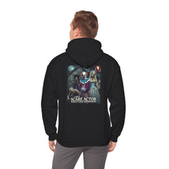Scare Actor Unisex Pullover Hoodie — Front Logo & Back Horror Graphic