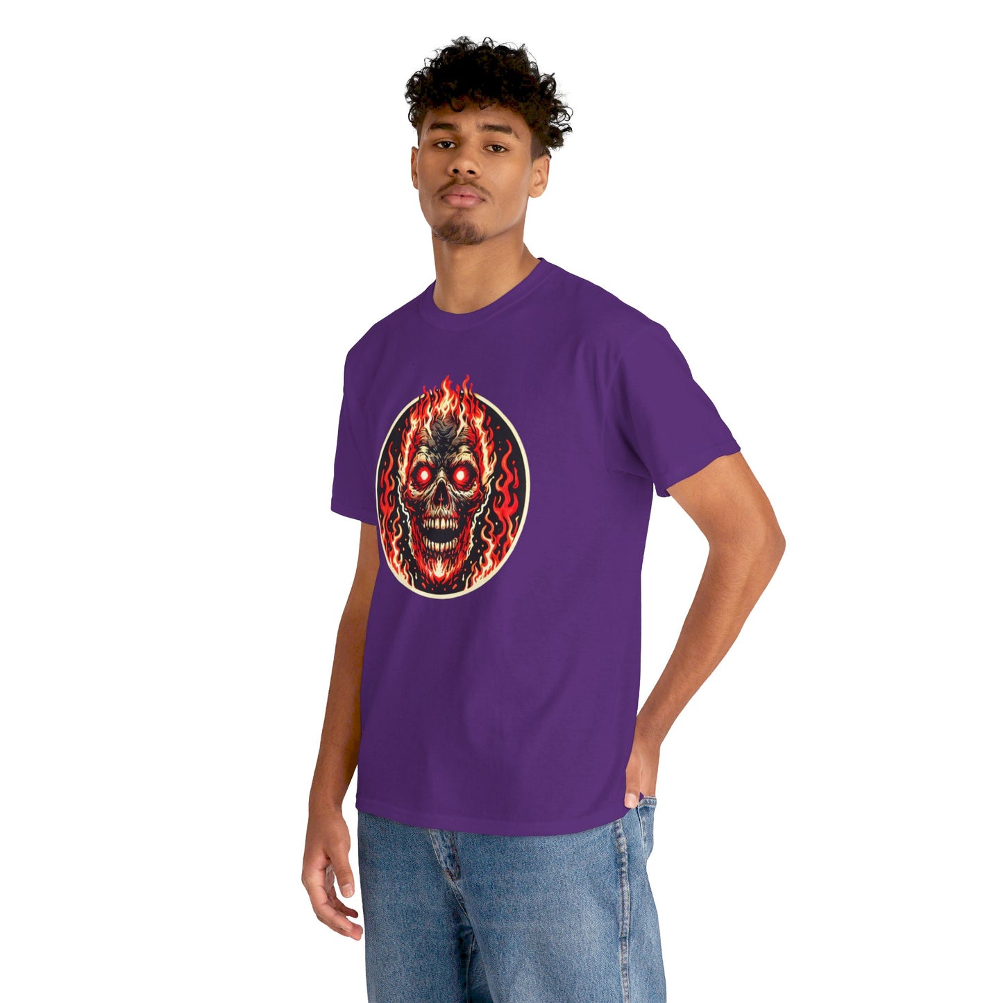 Flaming Fire Skull - Graphic Unisex Heavy Cotton Tee