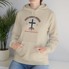 Faith & Freedom Cross Hoodie | Patriotic, Faith-Based July 4th Vintage Americana