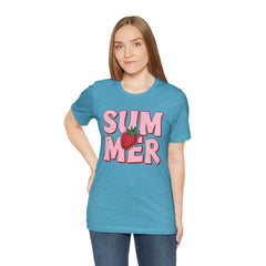 Summer Strawberry T-Shirt — Cute Pink Graphic Tee with Strawberry "SUMMER" Design