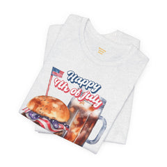Happy 4th Of July Burger and Mug Graphic, Unisex Jersey Short Sleeve Tee