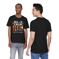 All Is Calm — Funny Gingerbread & Snowman Christmas T‑Shirt (Kidding, This Is Kindergarten)