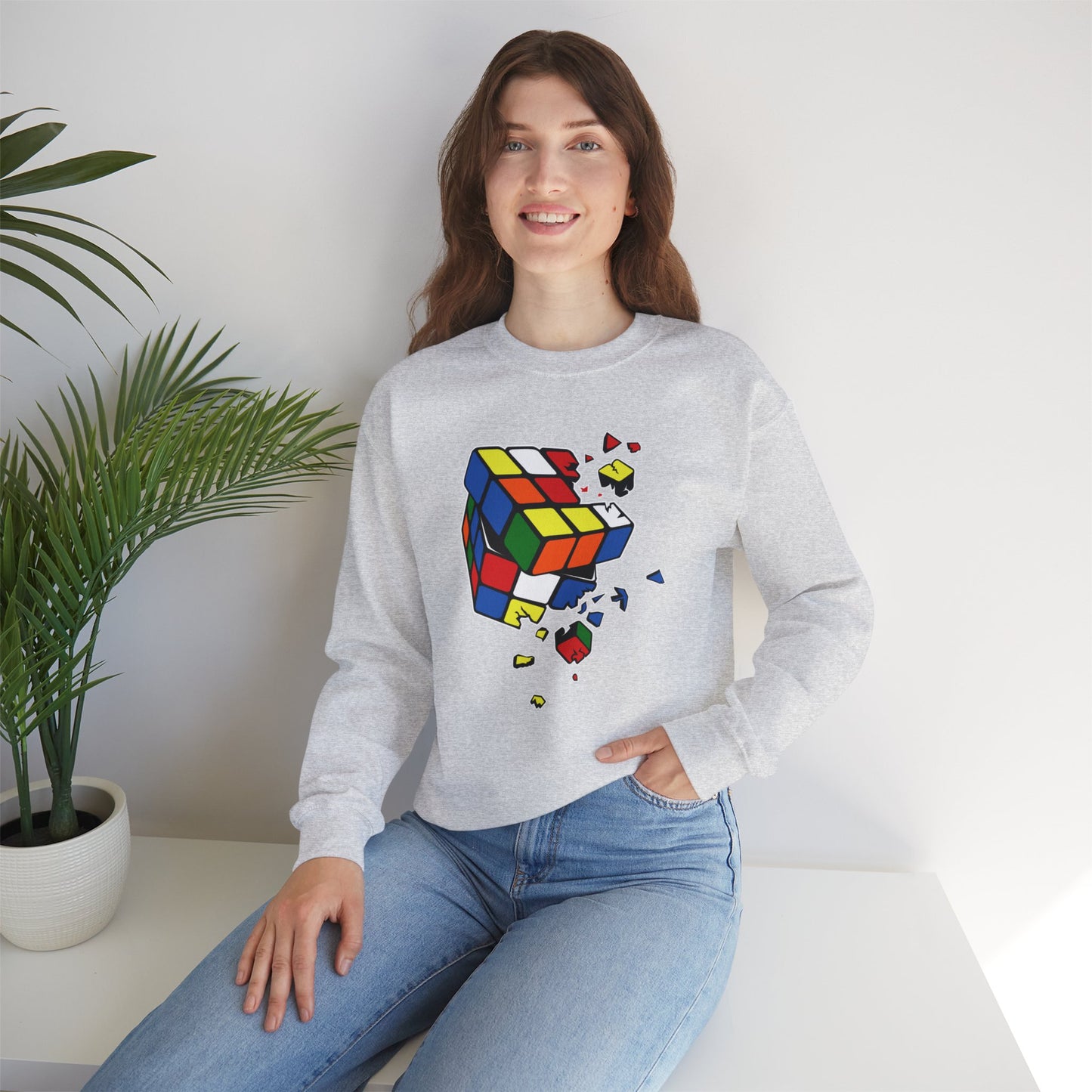 Cracked Rubik's Cube Unisex Heavy Blend™ Crewneck Sweatshirt