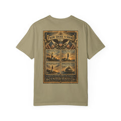 From Shore To Shore Lighthouse Series T Shirt -  Scenic Vintage Postage Stamps