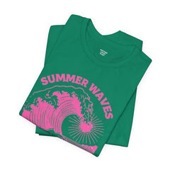Summer Waves & Sunshine Tee — Retro Pink Surf Graphic T-Shirt