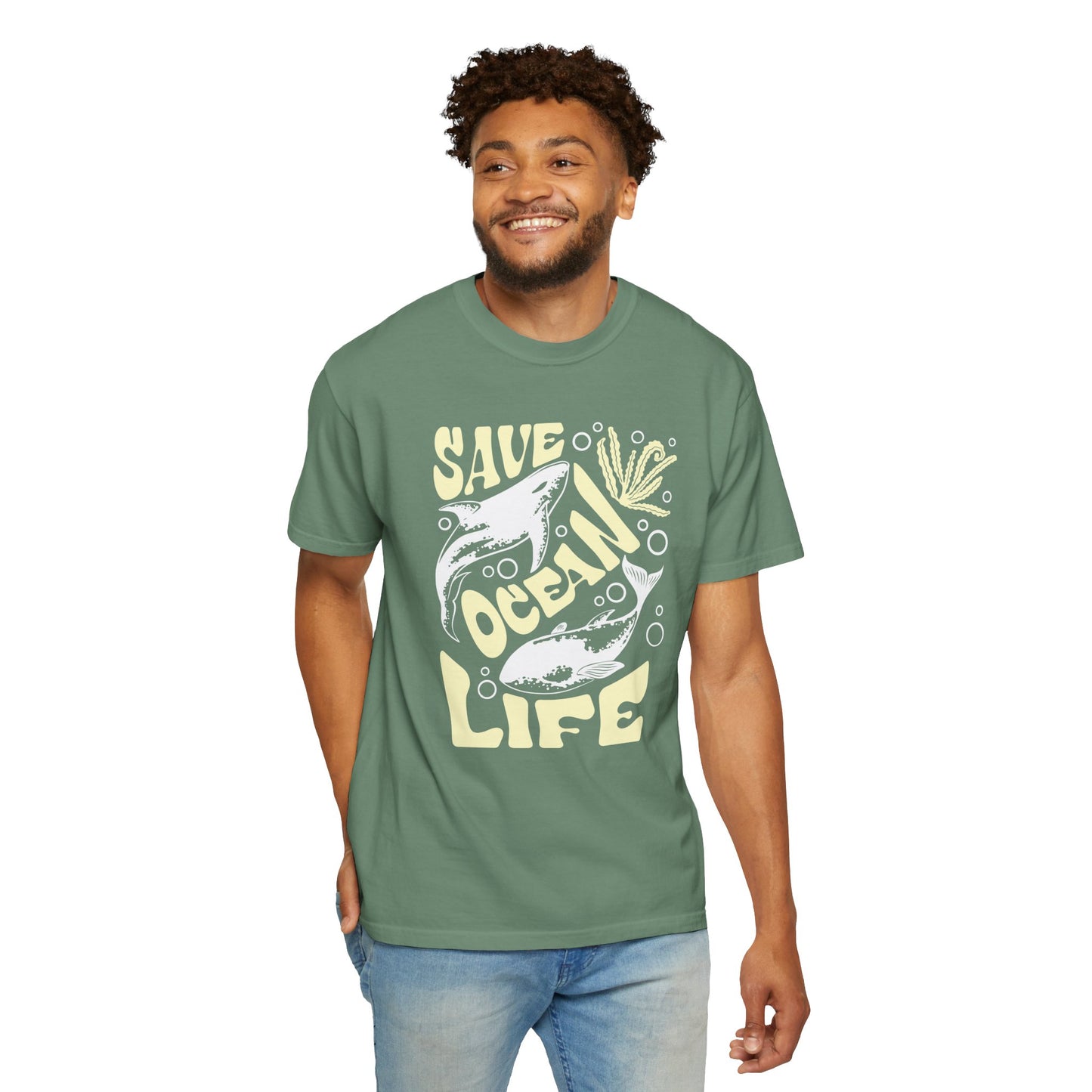 Sharks, Save Ocean Life -  Graphic Unisex Garment-Dyed T-shirt