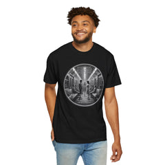 Don;t Stop Believing Subway Reflection T-Shirt — Vintage Black & White Urban Photo Tee