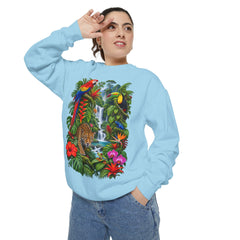 Tropical Jungle Waterfall With Leopard and Parrot Sweatshirt