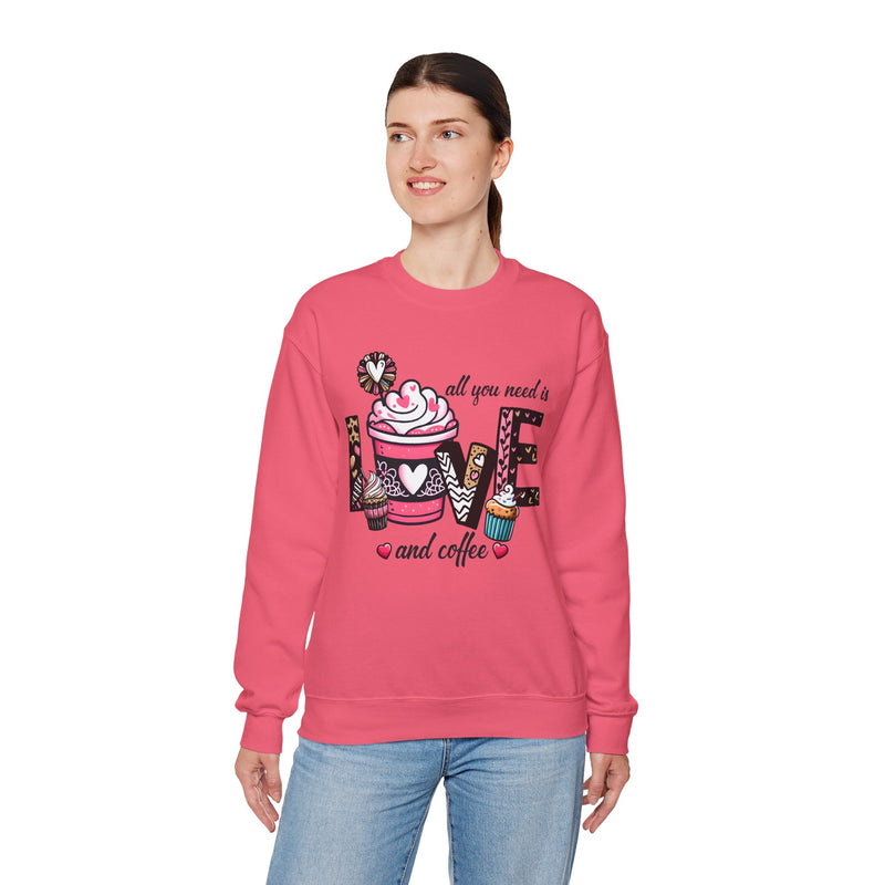 Woman's All You Need Is Love And Coffee Valentine -  Unisex Heavy Blend™ Crewneck Sweatshirt