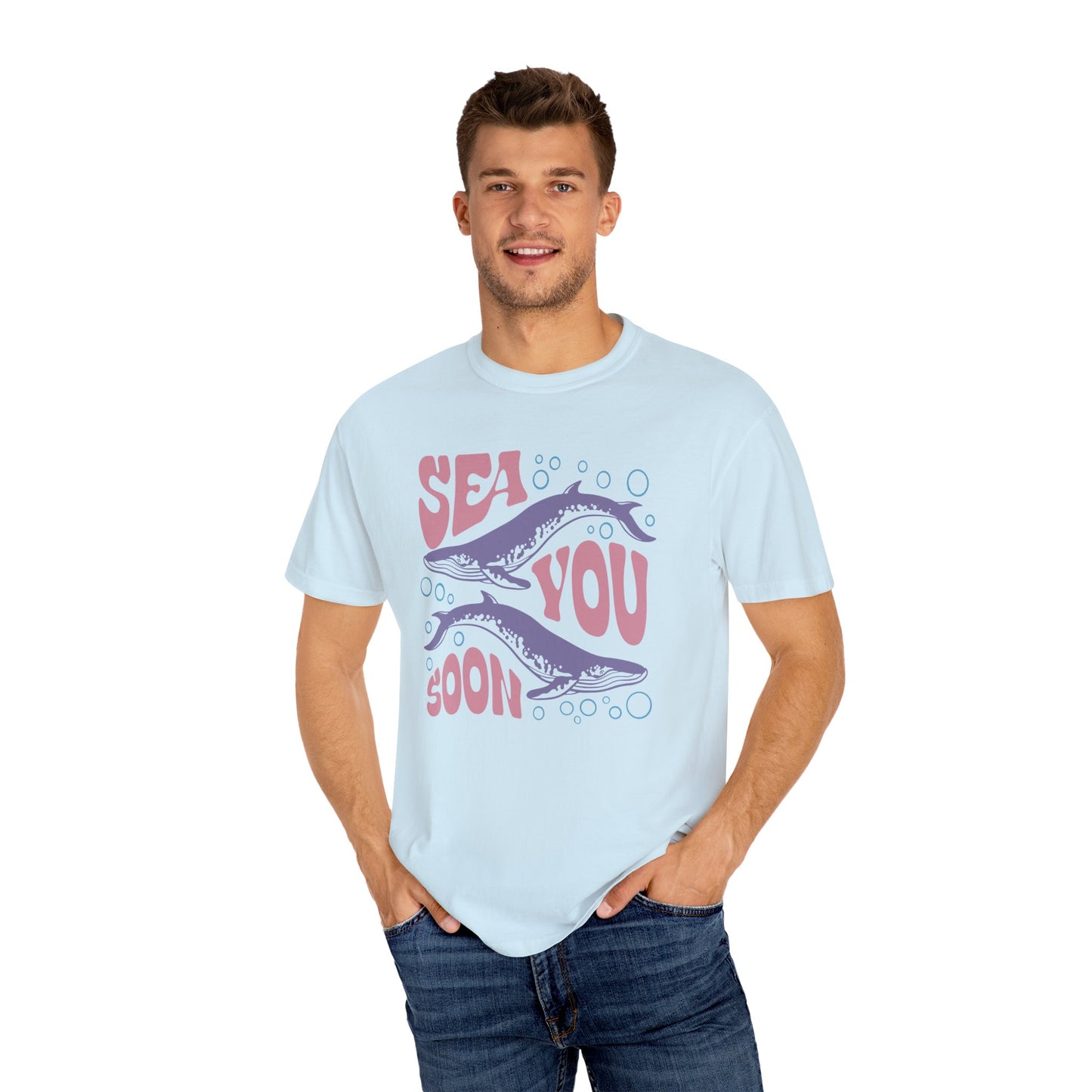 Whales, Sea You Soon -  Graphic Unisex Garment-Dyed T-shirt