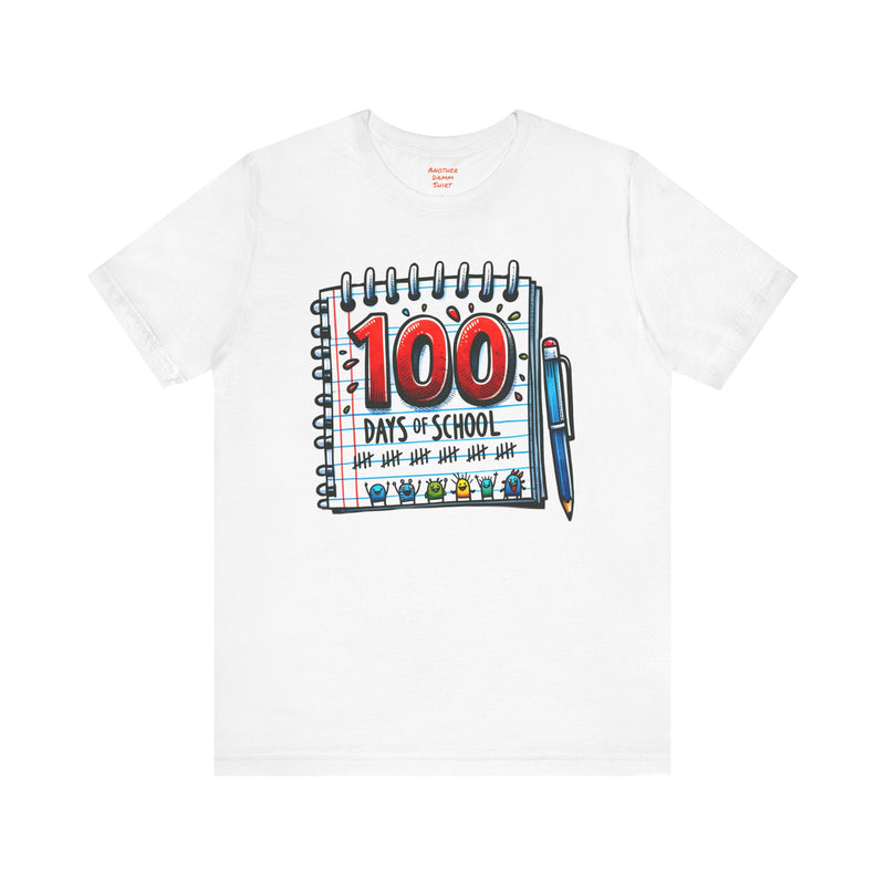 100 DAYS OF SCHOOL - Unisex Short Sleeve Tee | Elementary School Holiday, Teacher Apparel, Kids Motivation, Days Checked Off, 100 Days