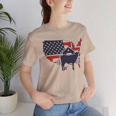 Red White and Blue Farmer Graphic, Unisex Jersey Short Sleeve Tee