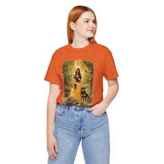 Fairy Tale Forest Tee — Woman with Dog Vintage Fantasy Graphic Shirt
