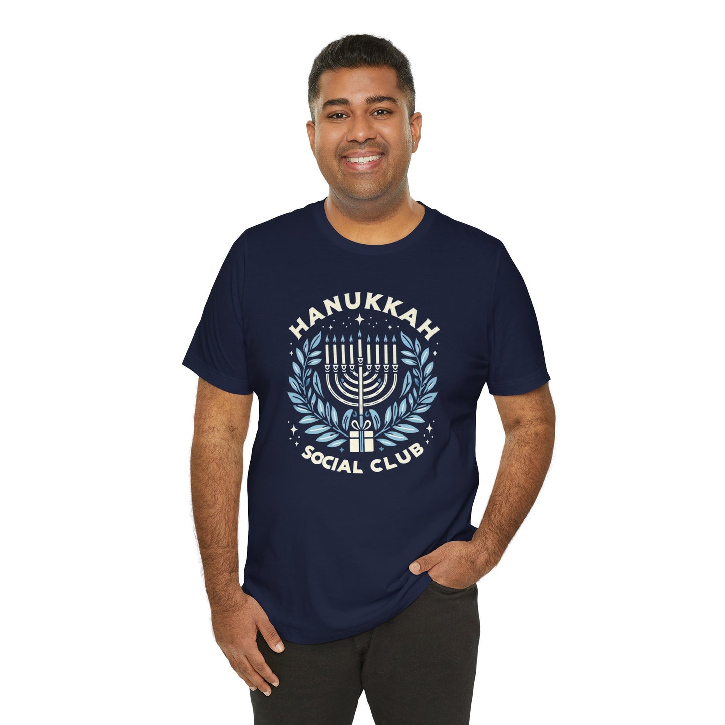 Hanukkah Social Club with Menorah - Unisex Jersey Short Sleeve Tee