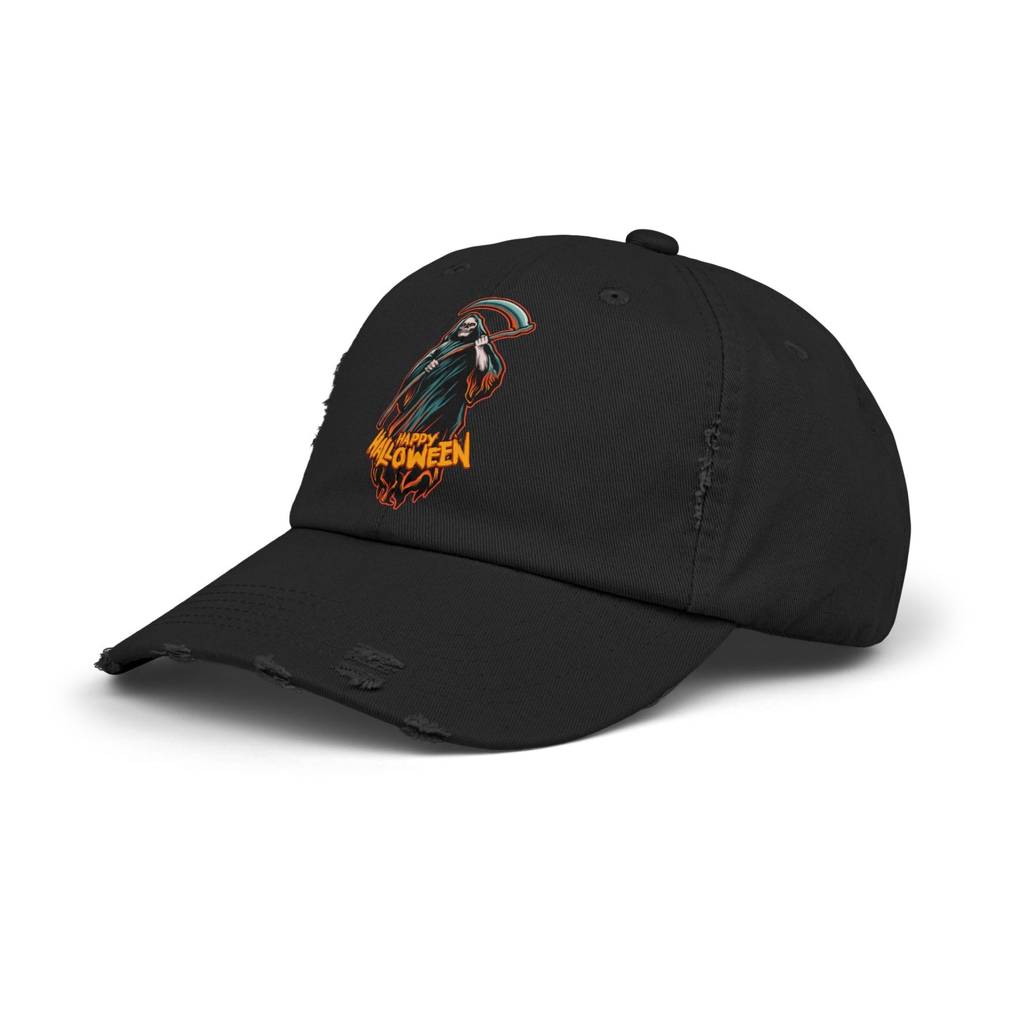 Grim Reaper Happy Halloween Unisex Distressed Cap