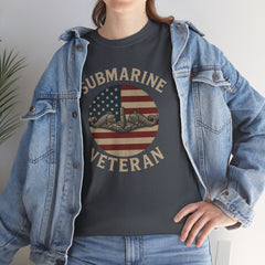 Submarine Veteran American Flag Tee | Unisex Heavy Cotton T-Shirt, Military Apparel, Veteran Gift, Patriotic Top, Casual Wear
