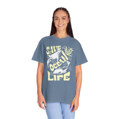 Sharks, Save Ocean Life -  Graphic Unisex Garment-Dyed T-shirt