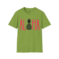 ALOHA with A PineApple Center Unisex Softstyle T-Shirt  Hawaii is so overrated. Grab a T Shirt and a PinaColada instead.