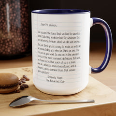 Rebel Nerd Jock Princess Basketcase Don't You Forget About Me & The Letter - Two-Tone Mugs, 15oz / The Breakfast Club / 80s Movies /