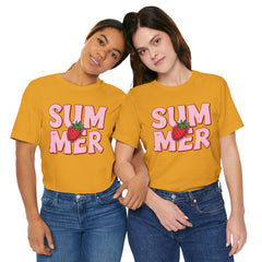 Summer Strawberry T-Shirt — Cute Pink Graphic Tee with Strawberry "SUMMER" Design