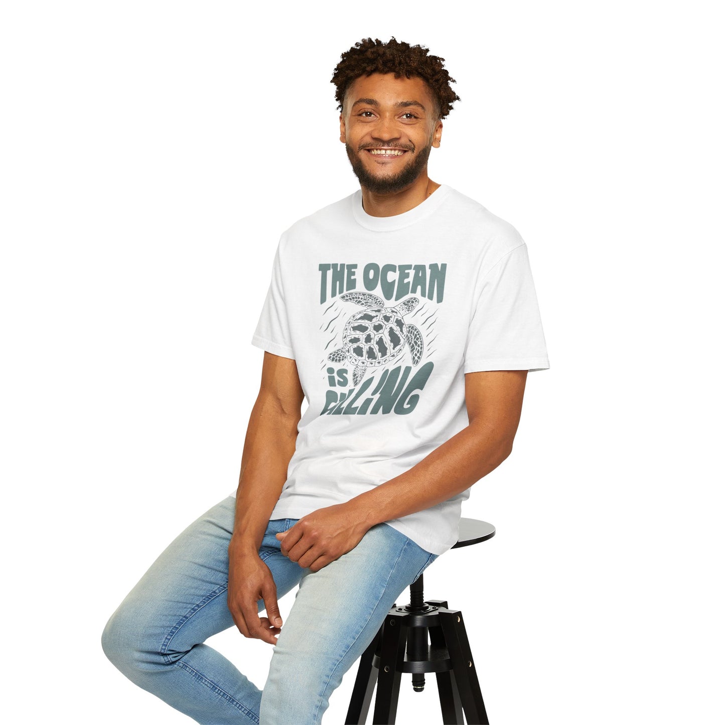 Sea Turtle, The Ocean Is Calling -  Graphic Unisex Garment-Dyed T-shirt