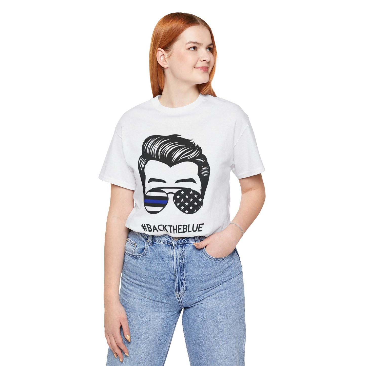 BACK THE BLUE Dad with Glasses, Graphic Unisex Short Sleeve Tee