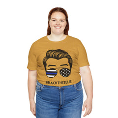 BACK THE BLUE Dad with Glasses, Graphic Unisex Short Sleeve Tee