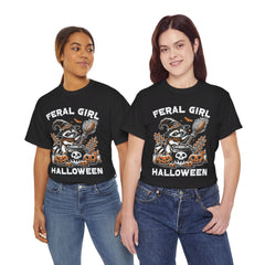 Feral Girl Halloween Raccoon! Graphic Unisex Heavy Cotton Tee