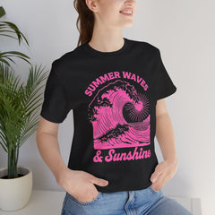 Summer Waves & Sunshine Tee — Retro Pink Surf Graphic T-Shirt