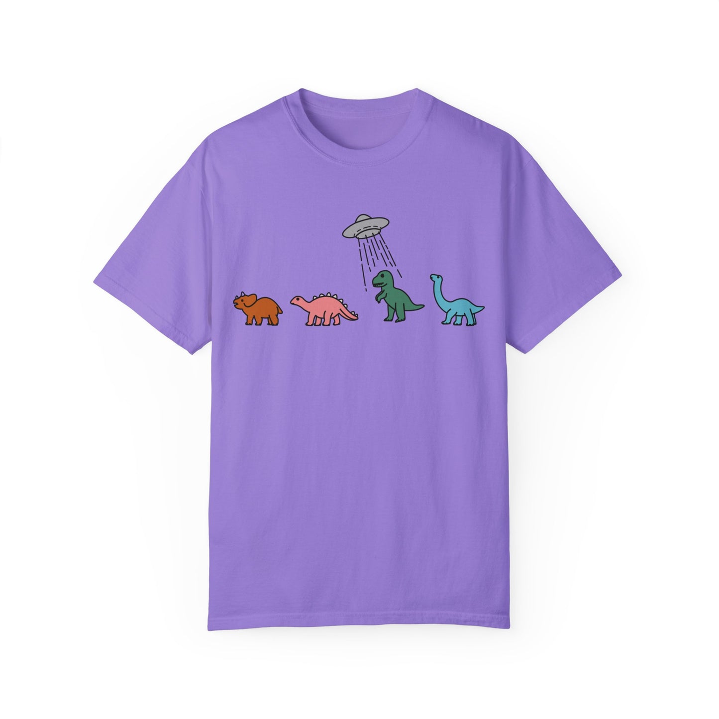 Dinosaur UFO Retro Unisex Garment-Dyed T-shirt