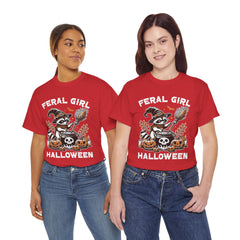 Feral Girl Halloween Raccoon! Graphic Unisex Heavy Cotton Tee