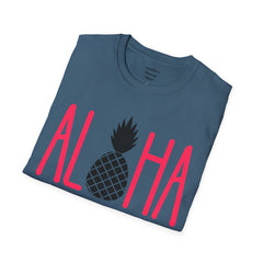 ALOHA with A PineApple Center Unisex Softstyle T-Shirt  Hawaii is so overrated. Grab a T Shirt and a PinaColada instead.