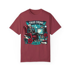 True crime junkie tshirt, vintage style tee, skeleton graphic tee, relaxed fit tee, crime lover, mystery lover, stylish tshirt for her/him.