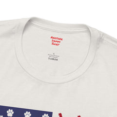 Personalized Dog Silhouette on American Flag - Tell us your dog breed, Unisex Short Sleeve Tee, Golden Retriever Silhouette Shown, Patriotic Shirt, Patriotic Pooch