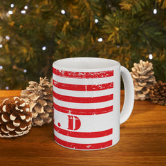 Patriotic Red Friday Flag Ceramic Mug – Distressed American Flag Coffee Cup (11oz & 15oz)