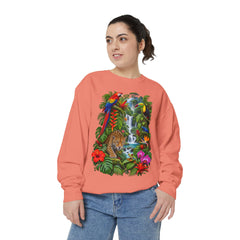 Tropical Jungle Waterfall With Leopard and Parrot Sweatshirt