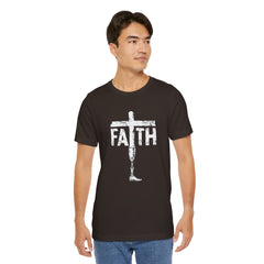 Faith Cross Prosthetic Leg T‑Shirt — Amputee Inspirational Christian Tee
