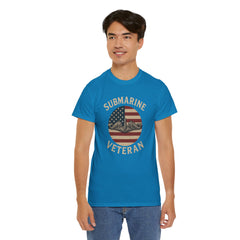 Submarine Veteran American Flag Tee | Unisex Heavy Cotton T-Shirt, Military Apparel, Veteran Gift, Patriotic Top, Casual Wear