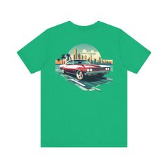 Vintage Car Graphic Tee - Sunset Cityscape Design