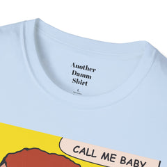 Call Me Baby Unisex Softstyle T-Shirt  Pop Art Bearded Guy with a pacifier and a bow tie
