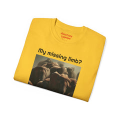 My Missing Limb? It Was Stampeding Elephants! - Unisex Ultra Cotton Tee | Leg Amputee, Limb Awareness, Amputee Gag, Arm Amputee, Amputee Fun